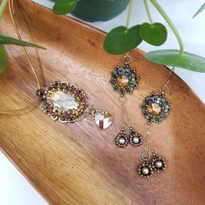 Handmade Beaded Crystal Pendant and Earring Set